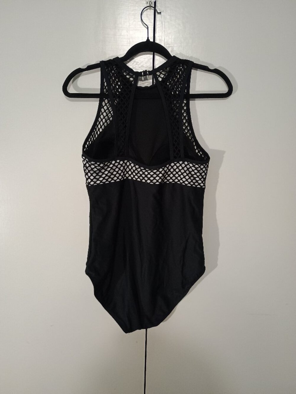 Piha Black Mesh High Neck One Piece Swimsuit Cutout Back Padded Cups Swimwear - Picture 2 of 10